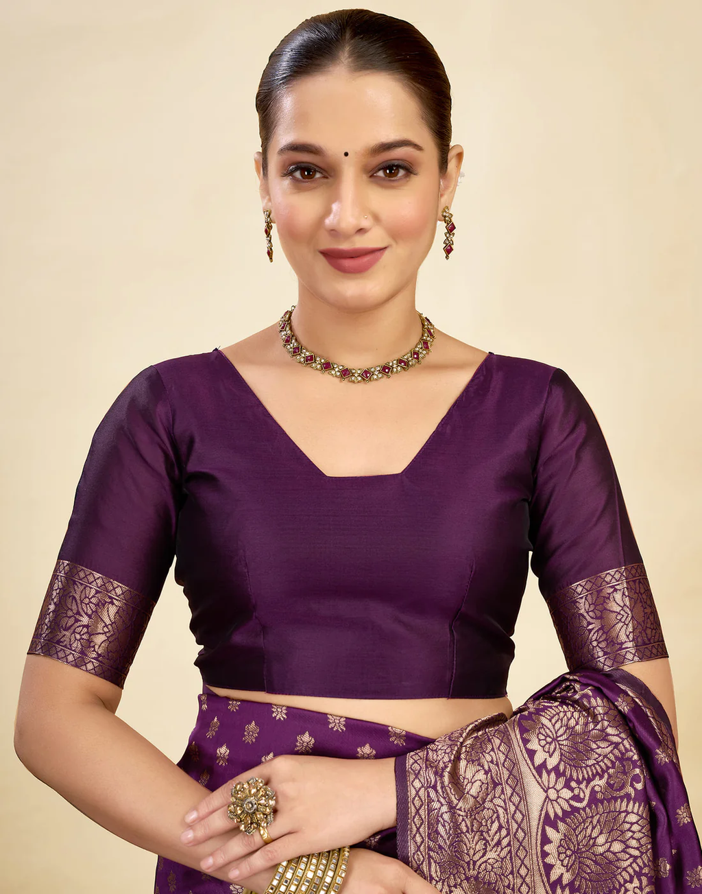 Opulent Wine Banarasi Silk Saree with Golden Zari Weaving