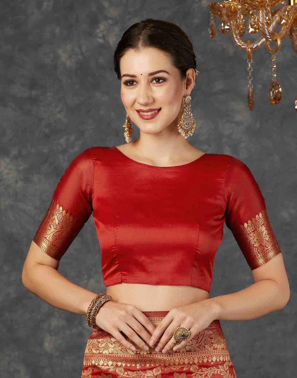 Kemp Red Banarasi Silk Saree with Intricate All-over Zari Weave