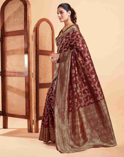 Regal Maroon Banarasi Silk Saree with Intricate Zari Weave