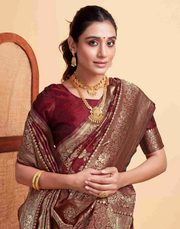 Regal Maroon Banarasi Silk Saree with Intricate Zari Weave