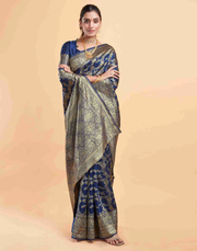 Royal Navy Blue Banarasi Silk Saree with Intricate Zari Weave