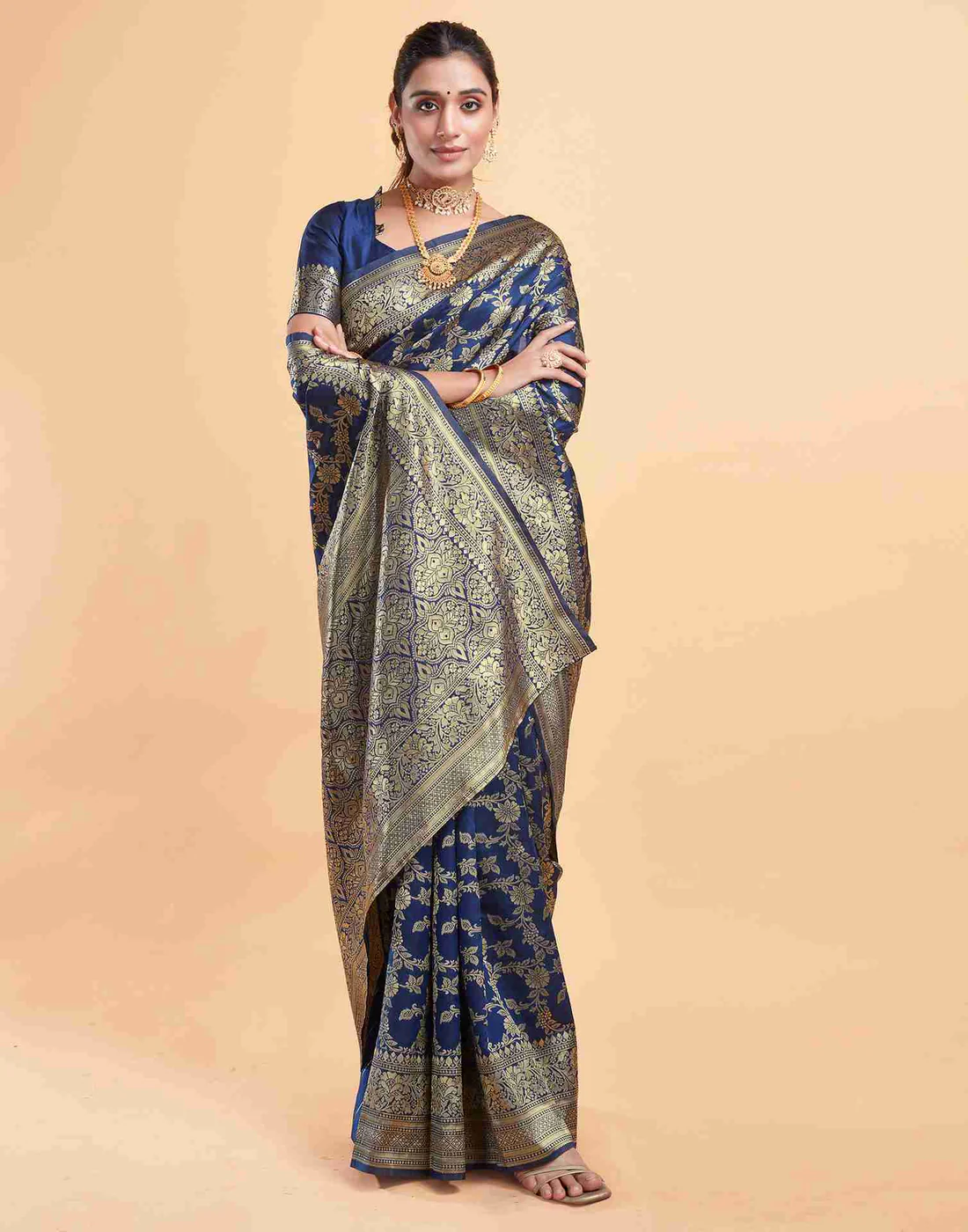 Royal Navy Blue Banarasi Silk Saree with Intricate Zari Weave