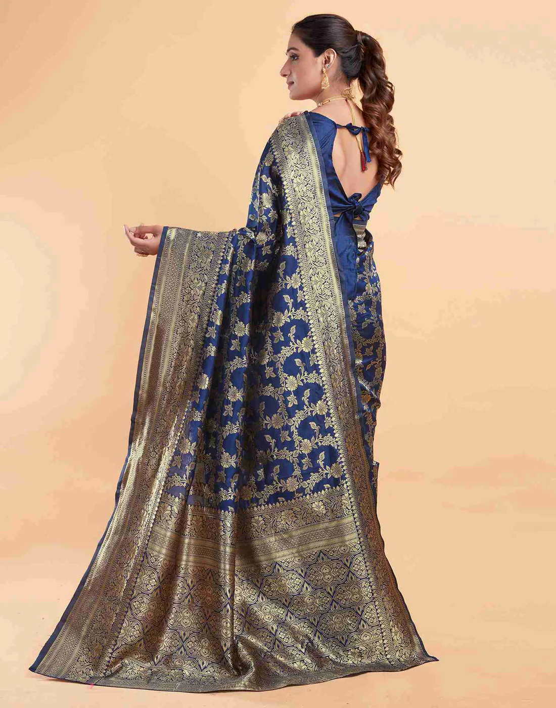 Royal Navy Blue Banarasi Silk Saree with Intricate Zari Weave