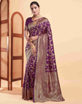 Elegant Wine Banarasi Silk Saree with Intricate Zari Weave