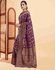 Elegant Wine Banarasi Silk Saree with Intricate Zari Weave