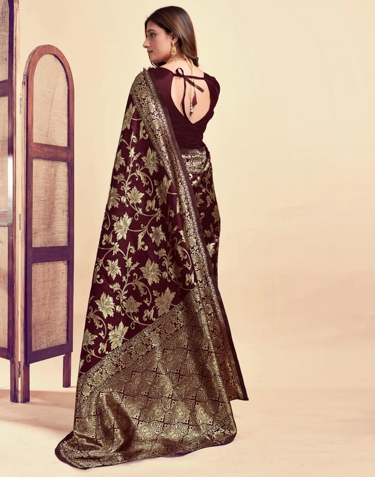 Majestic Maroon Banarasi Silk Saree with Golden Zari Weaving