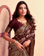 Majestic Maroon Banarasi Silk Saree with Golden Zari Weaving
