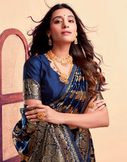 Navy Blue Banarasi Silk Saree with Golden Zari Weaving