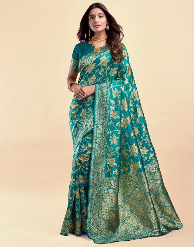 Rama Green Banarasi Silk Saree with Golden Zari Weaving