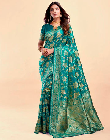 Rama Green Banarasi Silk Saree with Golden Zari Weaving
