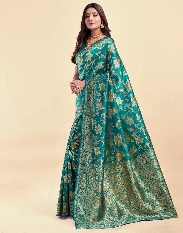 Rama Green Banarasi Silk Saree with Golden Zari Weaving