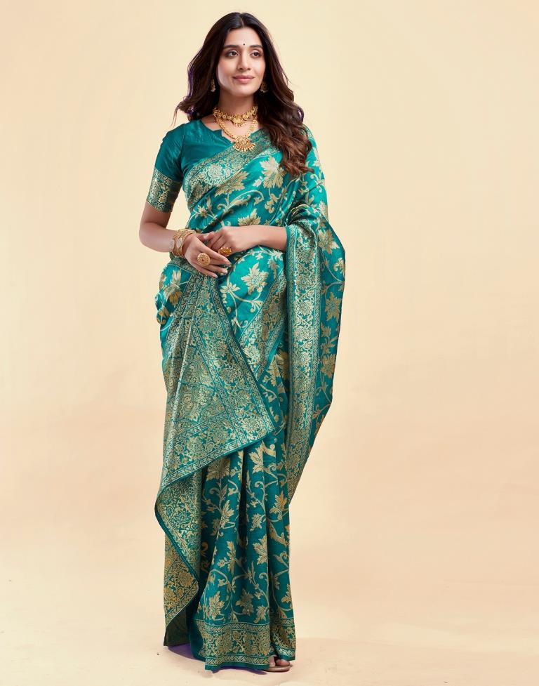 Rama Green Banarasi Silk Saree with Golden Zari Weaving