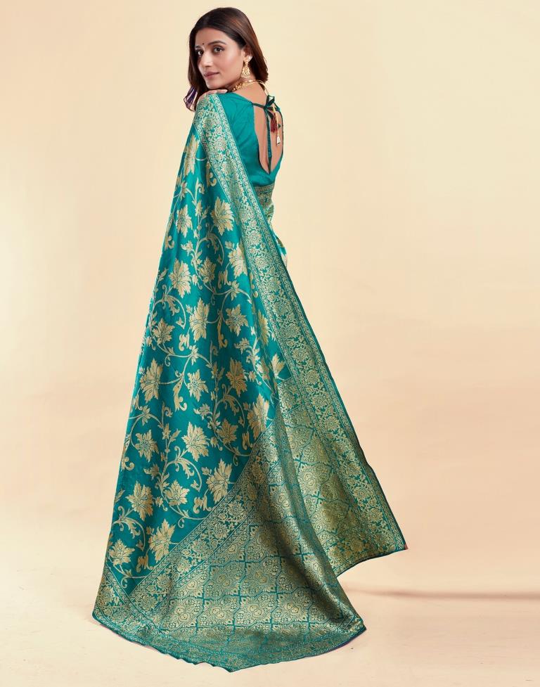 Rama Green Banarasi Silk Saree with Golden Zari Weaving