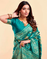 Rama Green Banarasi Silk Saree with Golden Zari Weaving