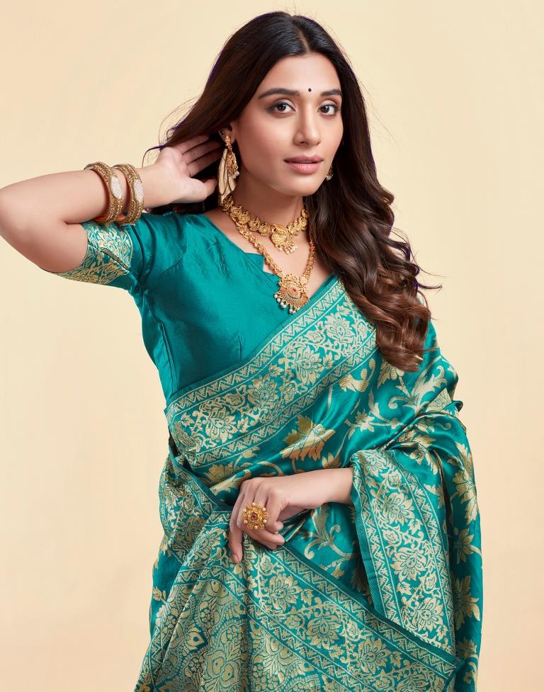 Rama Green Banarasi Silk Saree with Golden Zari Weaving