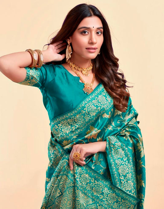 Rama Green Banarasi Silk Saree with Golden Zari Weaving