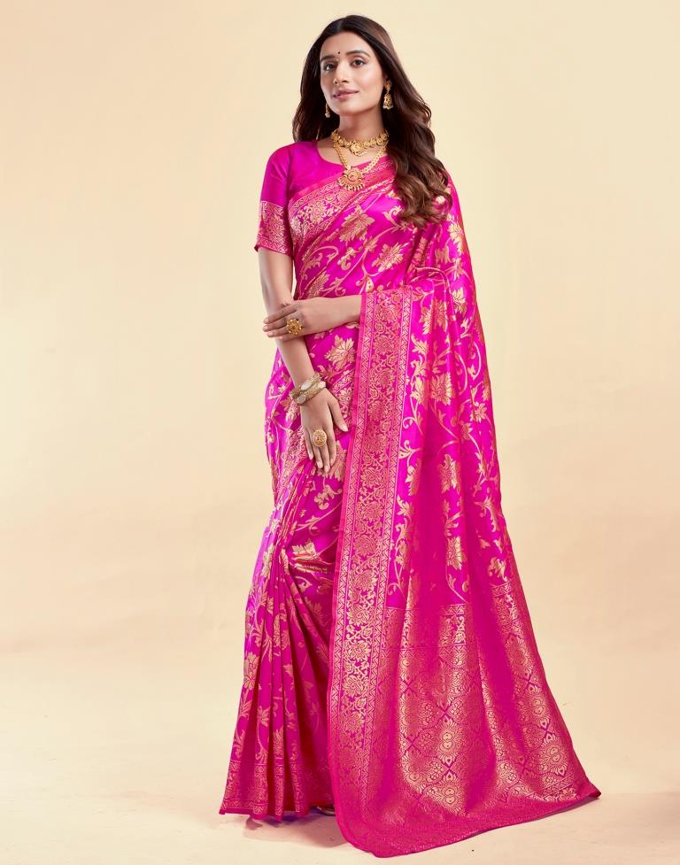 Rani Pink Banarasi Silk Saree with Golden Zari Weaving