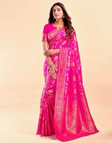 Rani Pink Banarasi Silk Saree with Golden Zari Weaving