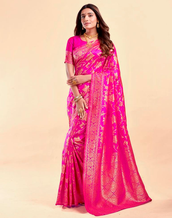 Rani Pink Banarasi Silk Saree with Golden Zari Weaving