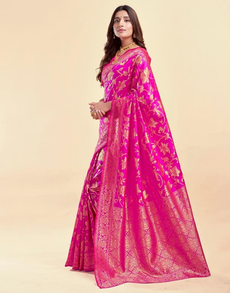 Rani Pink Banarasi Silk Saree with Golden Zari Weaving