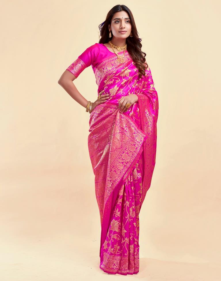 Rani Pink Banarasi Silk Saree with Golden Zari Weaving