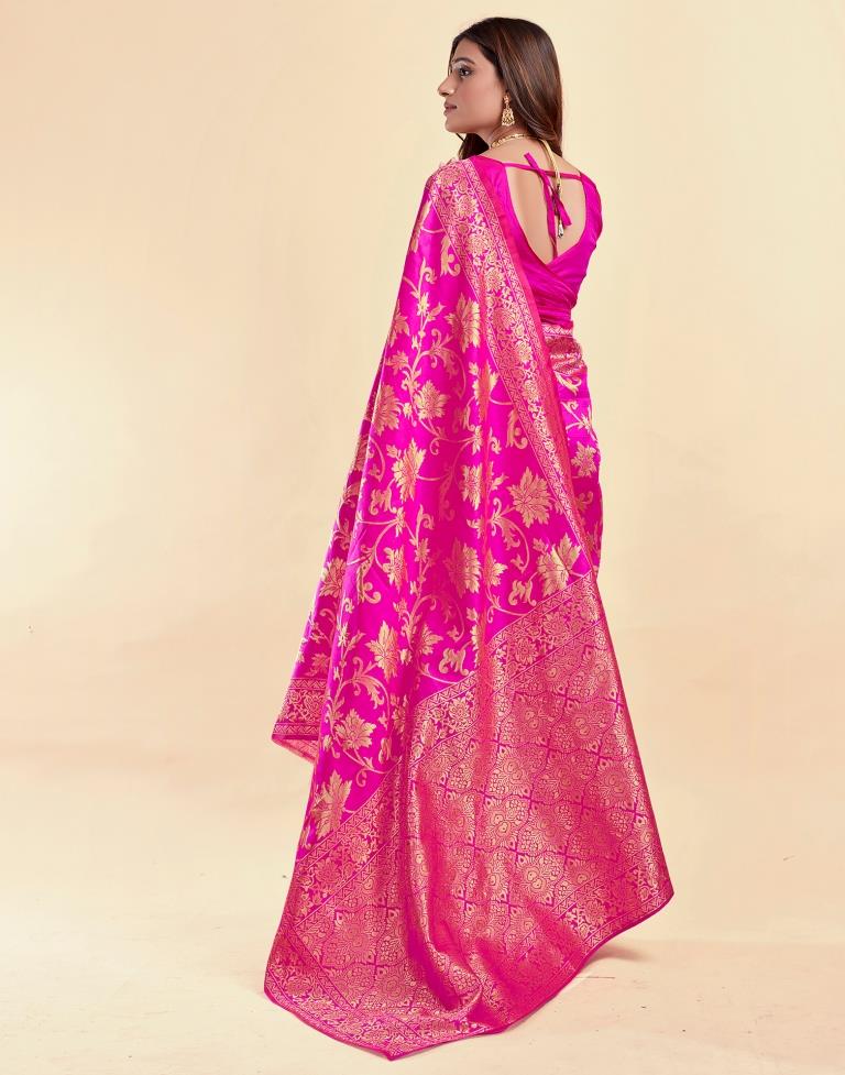 Rani Pink Banarasi Silk Saree with Golden Zari Weaving