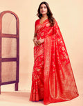 Radiant Red Banarasi Silk Saree with Golden Zari Weaving