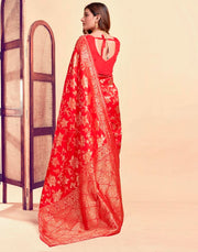 Radiant Red Banarasi Silk Saree with Golden Zari Weaving