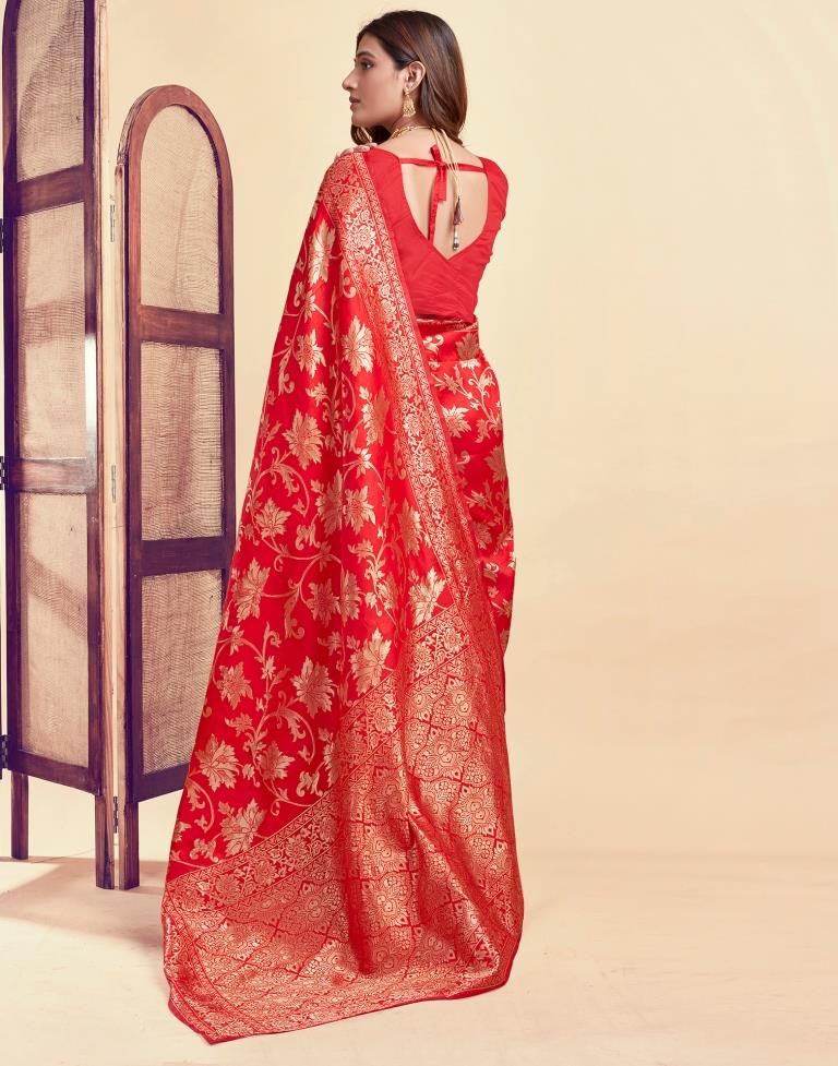 Radiant Red Banarasi Silk Saree with Golden Zari Weaving