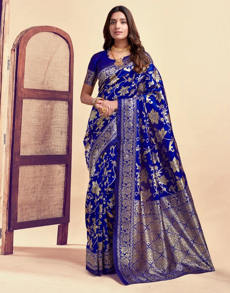 Royal Blue Banarasi Silk Saree with Golden Zari Weaving