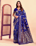 Royal Blue Banarasi Silk Saree with Golden Zari Weaving
