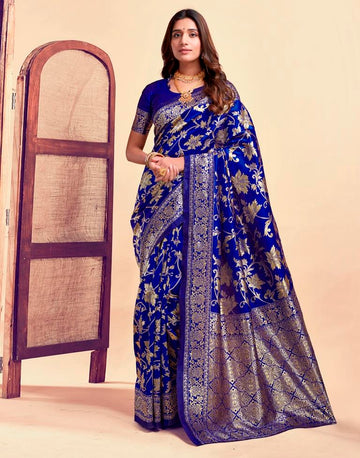 Royal Blue Banarasi Silk Saree with Golden Zari Weaving