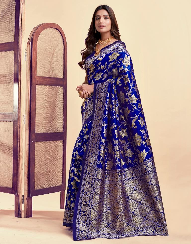 Royal Blue Banarasi Silk Saree with Golden Zari Weaving