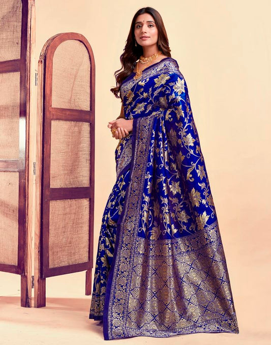 Royal Blue Banarasi Silk Saree with Golden Zari Weaving