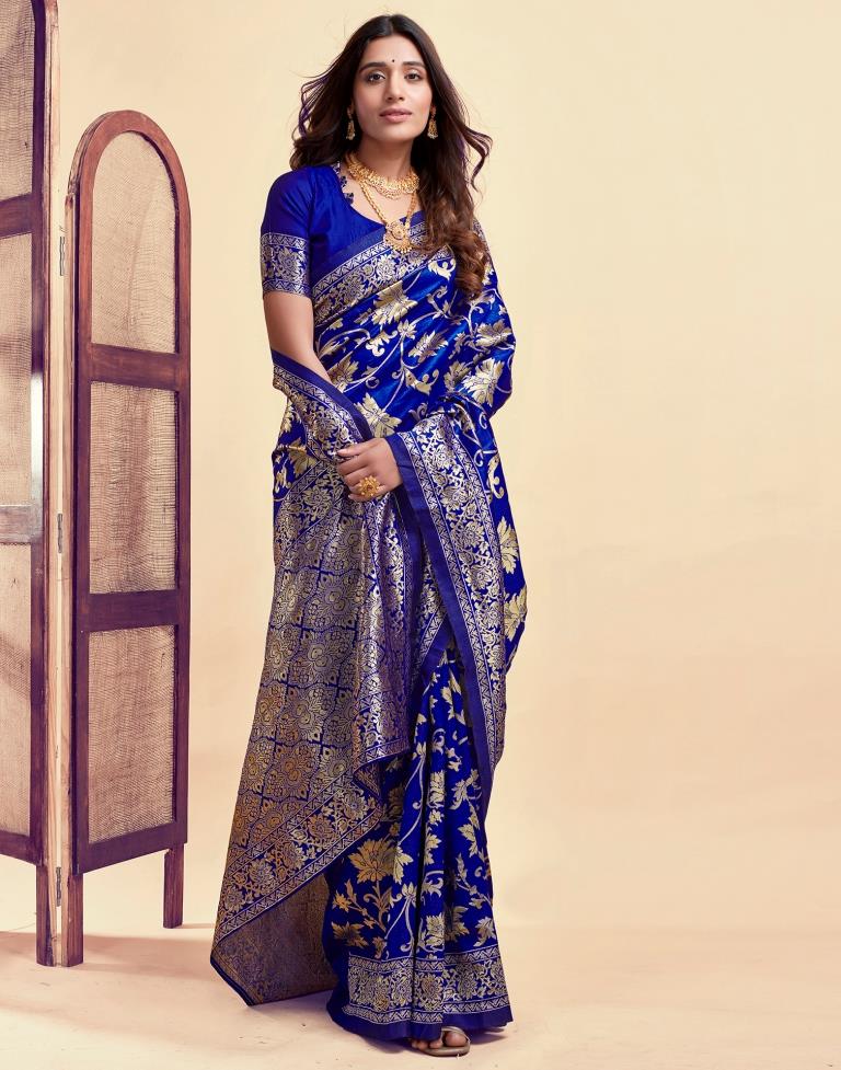 Royal Blue Banarasi Silk Saree with Golden Zari Weaving