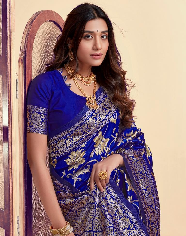 Royal Blue Banarasi Silk Saree with Golden Zari Weaving