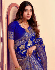 Royal Blue Banarasi Silk Saree with Golden Zari Weaving