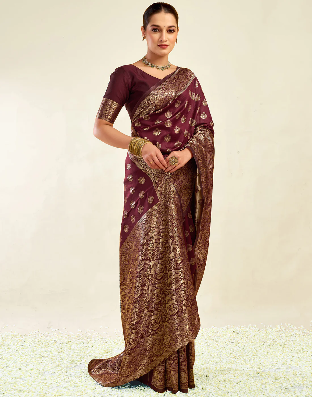 Regal Maroon Banarasi Silk Saree with Grand Golden Zari Weaving