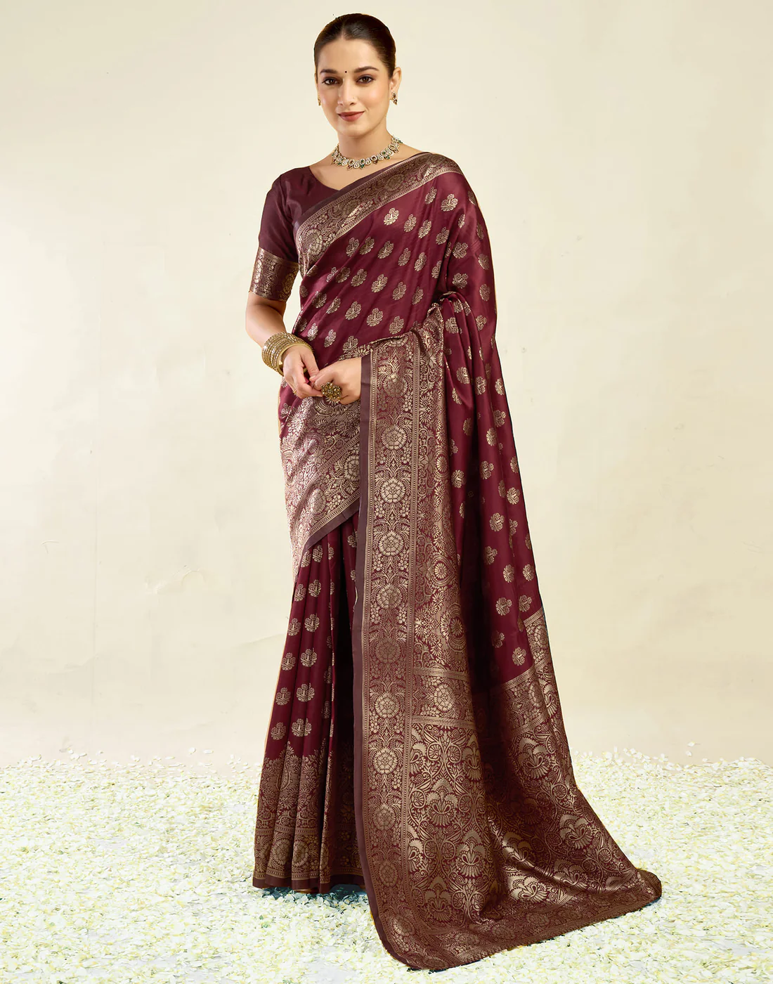 Regal Maroon Banarasi Silk Saree with Grand Golden Zari Weaving