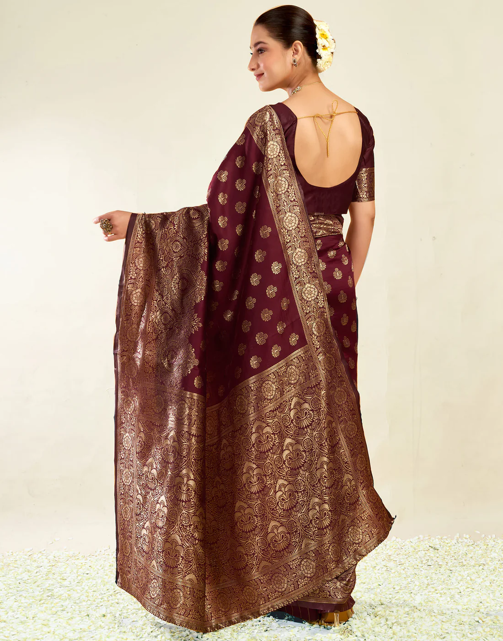 Regal Maroon Banarasi Silk Saree with Grand Golden Zari Weaving