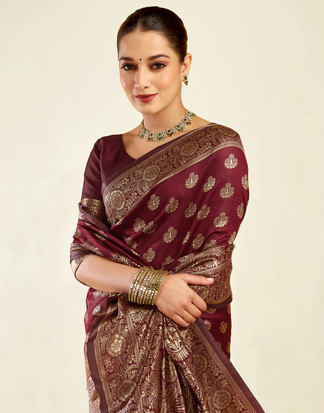 Regal Maroon Banarasi Silk Saree with Grand Golden Zari Weaving