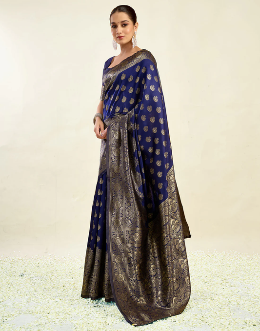 Exquisite Navy Blue Banarasi Silk Saree