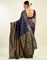 Exquisite Navy Blue Banarasi Silk Saree