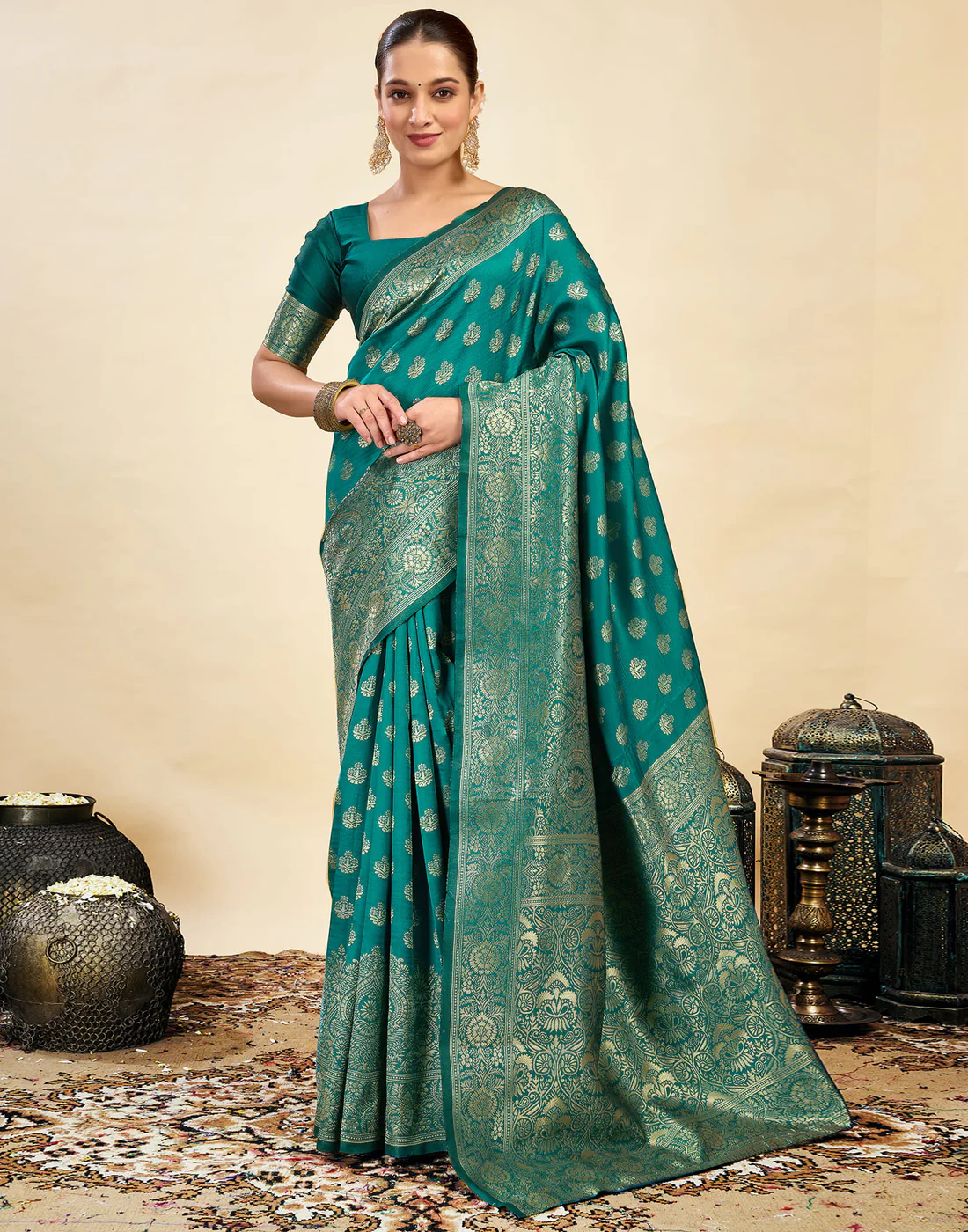 Striking Rama Green Banarasi Silk Saree