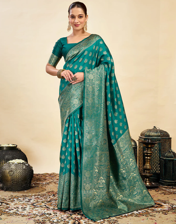 Striking Rama Green Banarasi Silk Saree