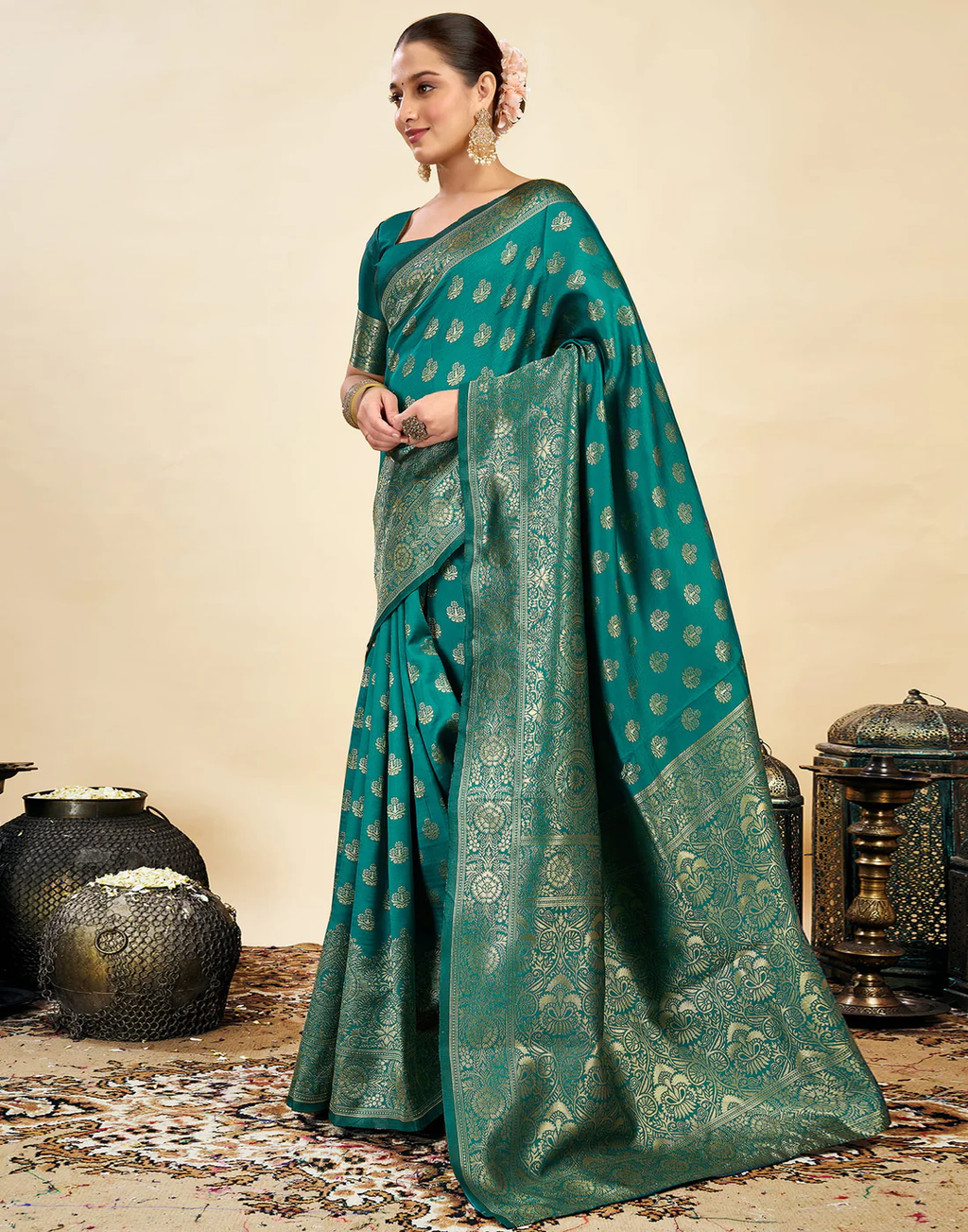 Striking Rama Green Banarasi Silk Saree