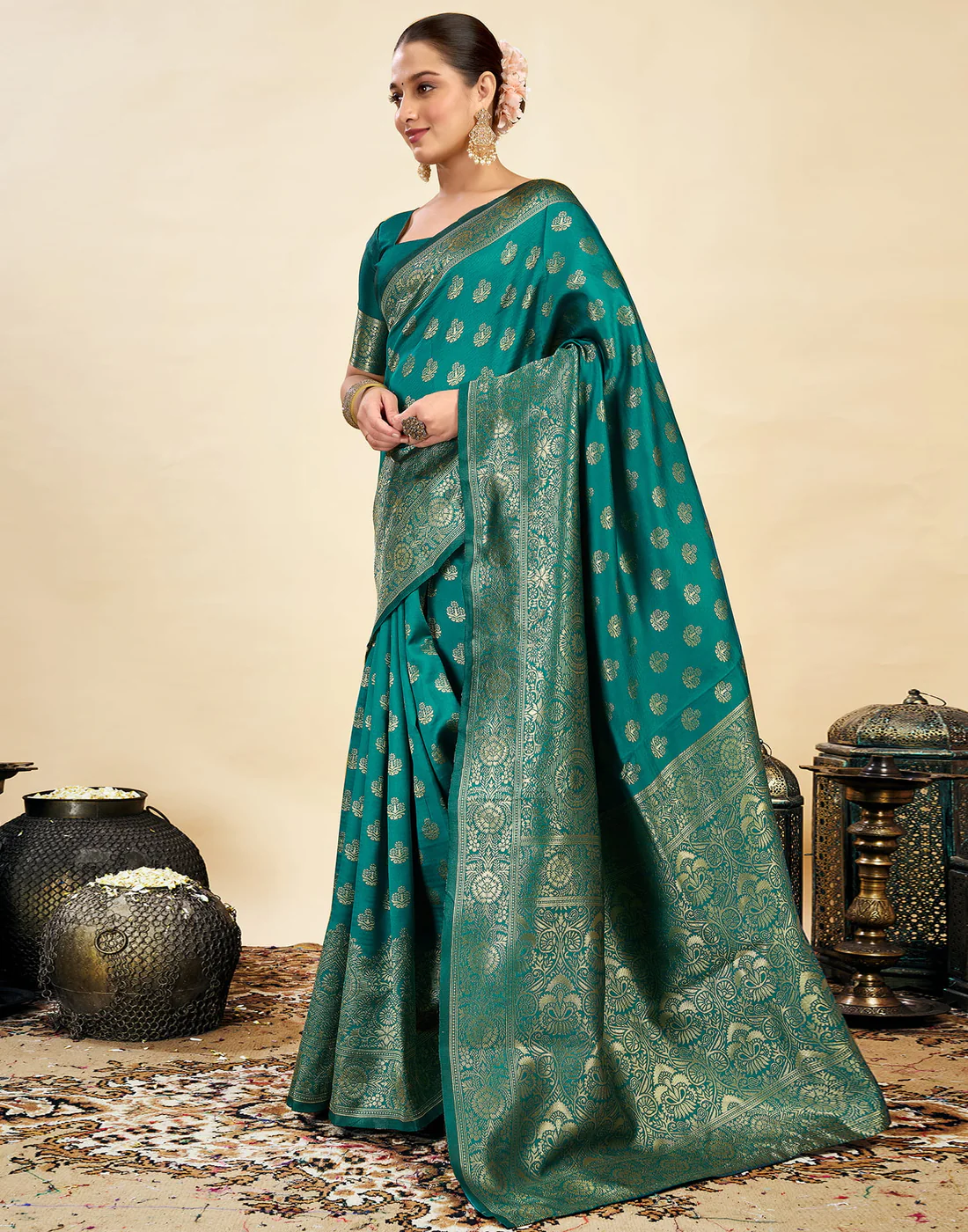 Striking Rama Green Banarasi Silk Saree