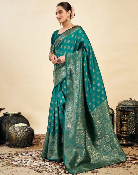 Striking Rama Green Banarasi Silk Saree