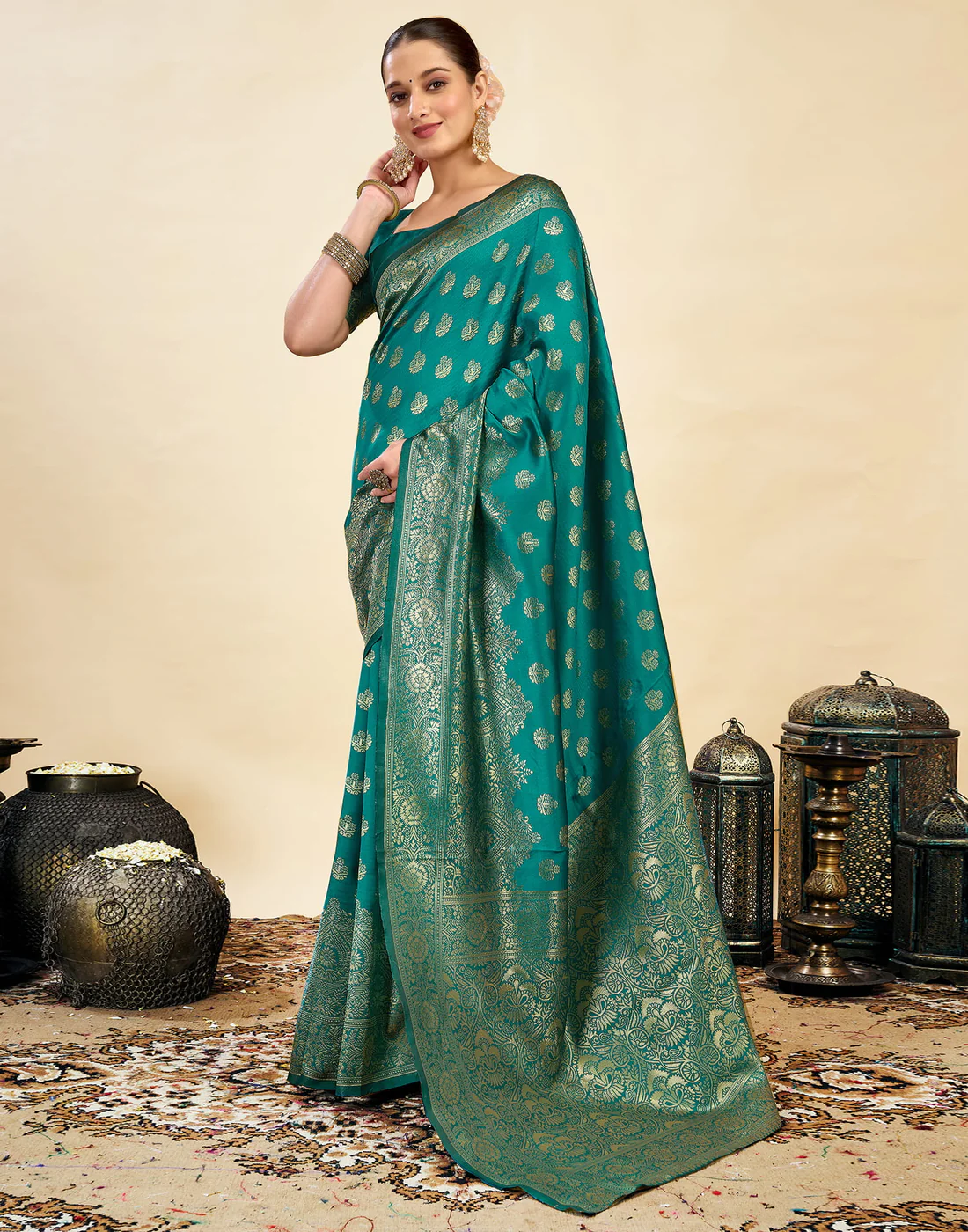 Striking Rama Green Banarasi Silk Saree