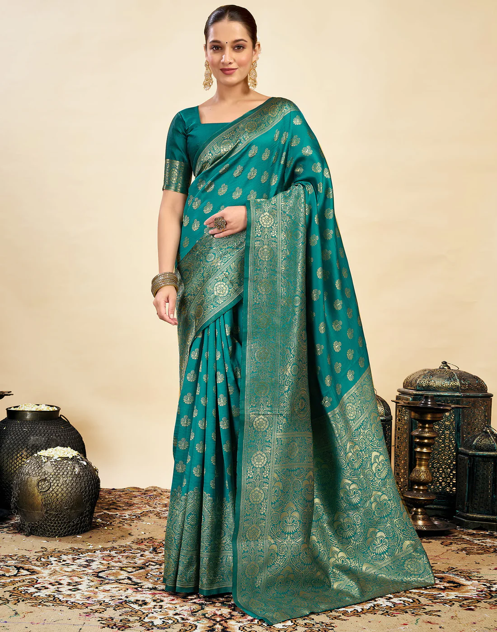 Striking Rama Green Banarasi Silk Saree